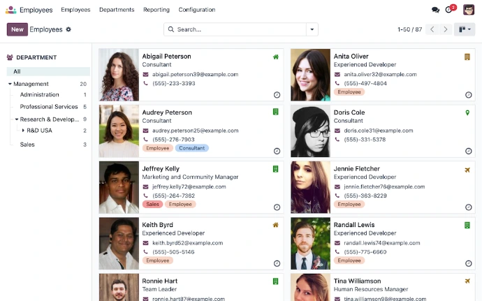 Listing Odoo des employés