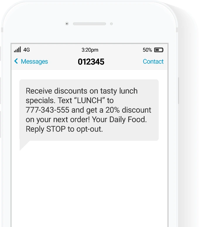 SMS marketing Odoo reçu sur smartphone avec message promotionnel de réduction et code opt-out
